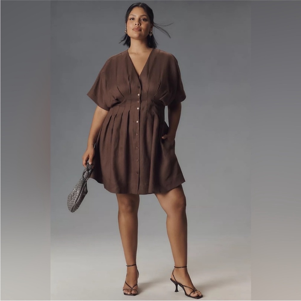 MAnthropologie The Tobie Linen Pleated Mini Shirt Dress by Exquise